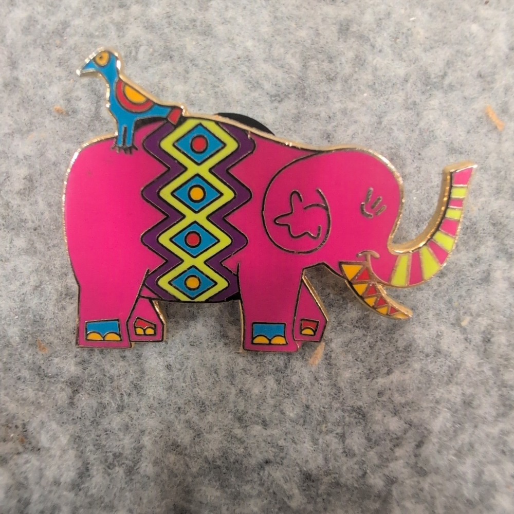 Disney Whimsical Elephant Enamel Pin Pink Bird Gold Tone Collectible Accessory